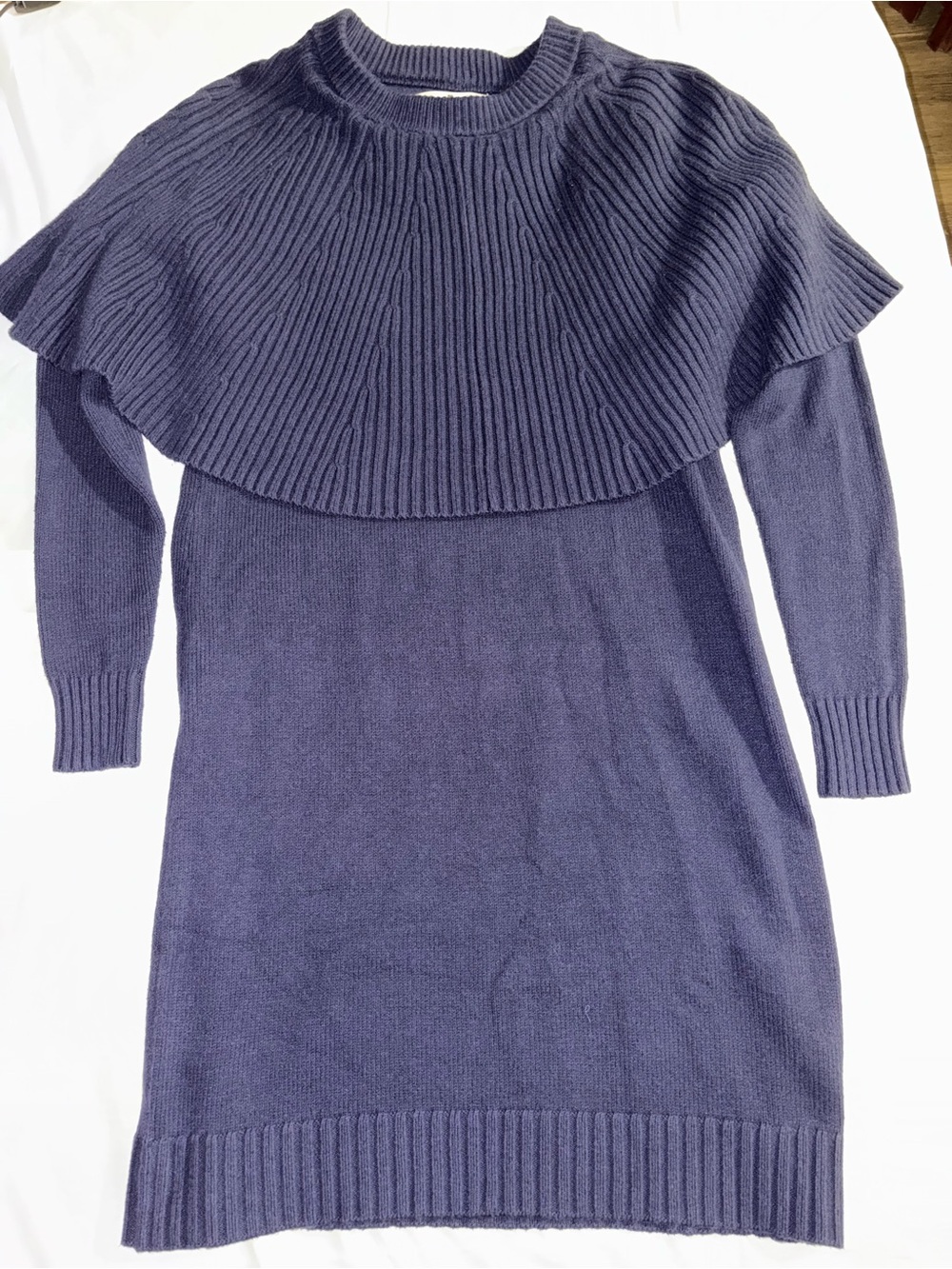 LOFT Navy Ribbed Cape Turtleneck Sweater Dress
